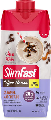 SlimFast Protein Shake with Caffeine, Caramel Macchiato- 20g Protein, Meal Replacement Shakes, High Protein with Low Carb and Low Sugar, 24 Vitamins and Minerals, 12 Count (Pack of 1)