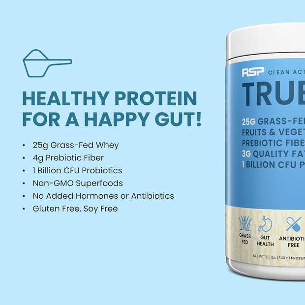 TrueFit Gut Healthy Protein Powder, Grass-Fed Whey Meal Replacement Shake with Prebiotics, Probiotics, & Organic Superfoods, Keto Friendly, Gluten Free (Packaging May Vary)