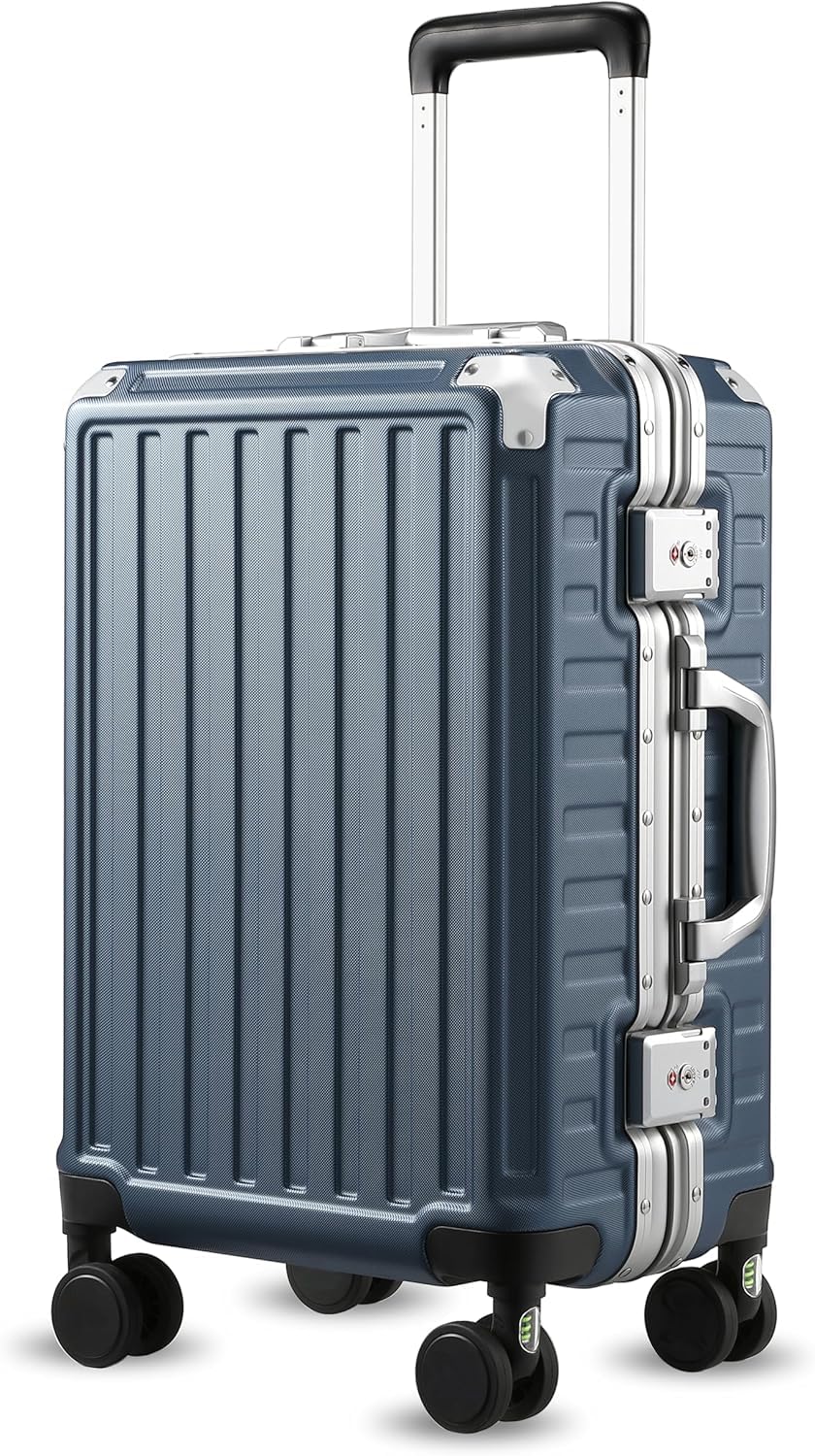 LUGGEX Luggage Sets with Spinner Wheels, 2 Piece (20/28) Aluminum Frame Zipperless Polycarbonate Hard Shell Suitcase Sets, Charcoal Metallic