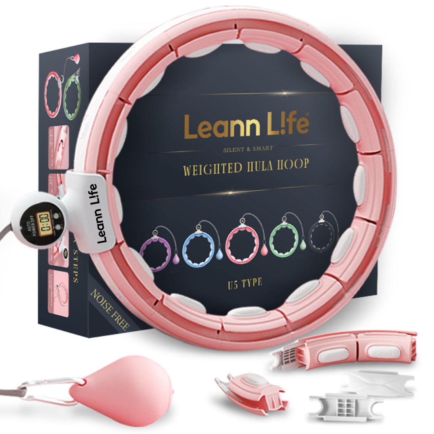 U5-16 Knots Waist 28”- 46”, Silent Smart Weighted Hula Hoop for Adults Weight Loss, Infinity Hoop Plus Size, Home Outdoors Fitness Exercise, Abdominal Toner