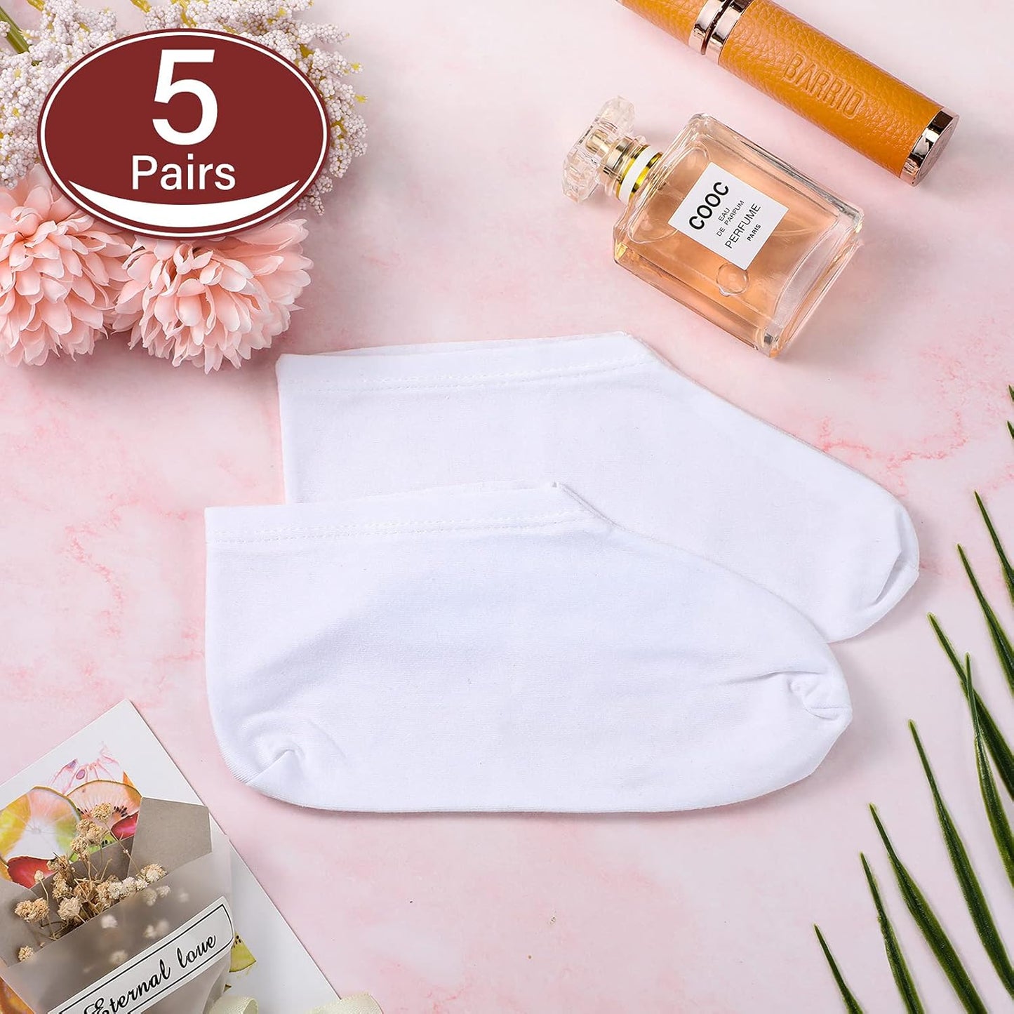 5 Pairs Moisturizing Socks Overnight Spa Socks for Dry Feet, Moisture Enhancing Socks, Cosmetic Moisturizing Socks for Women and Men, White