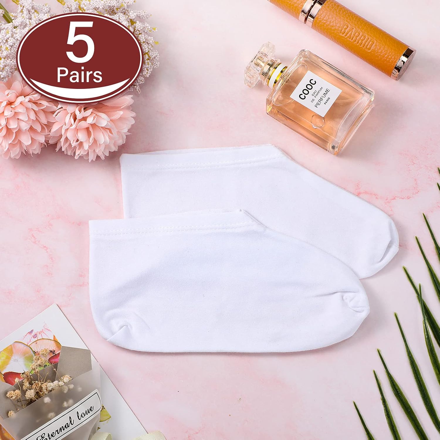 5 Pairs Moisturizing Socks Overnight Spa Socks for Dry Feet, Moisture Enhancing Socks, Cosmetic Moisturizing Socks for Women and Men, White