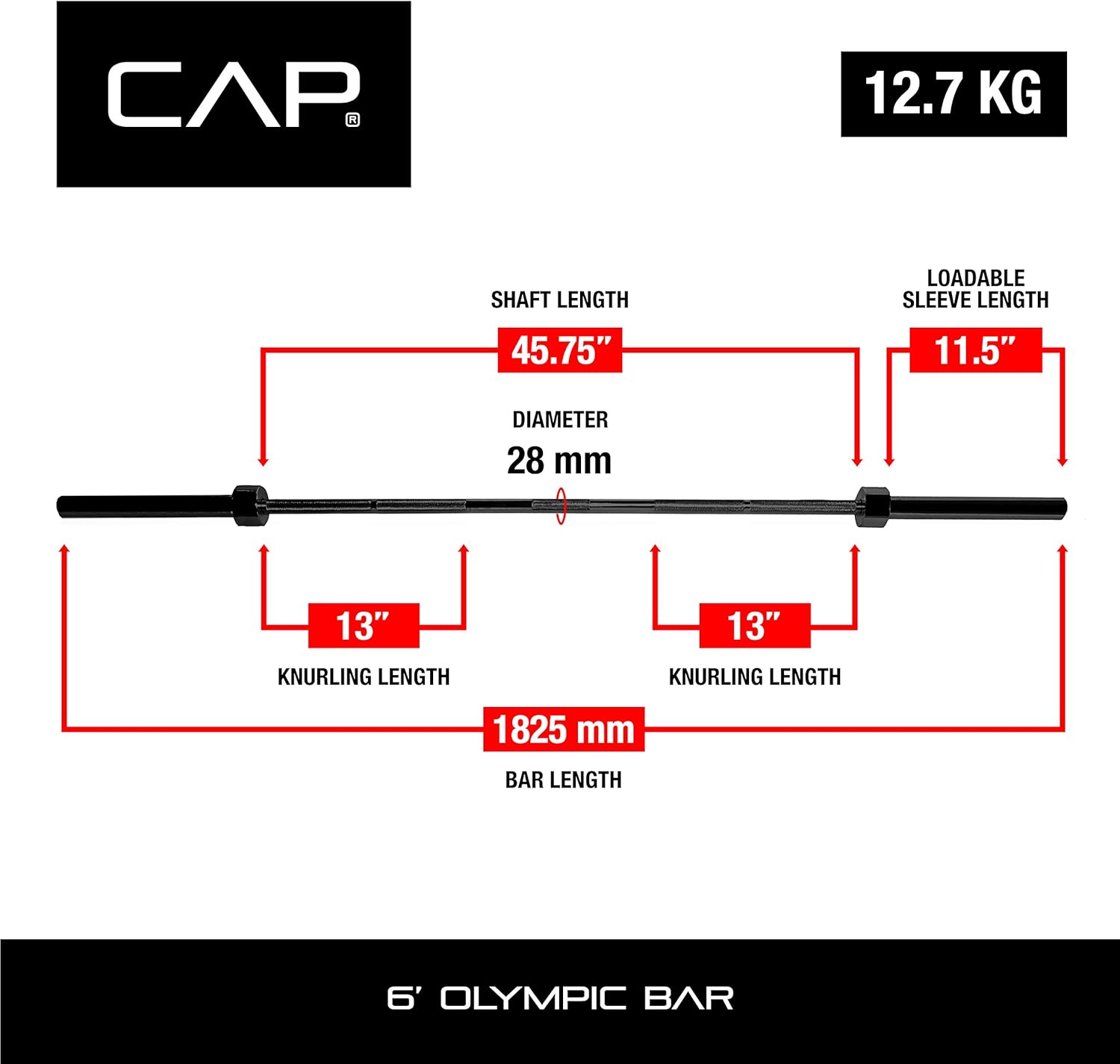 CAP Barbell 2-Inch Olympic Barbell Bars | 5 ft, 6 ft, & 7 ft | Multiple Options