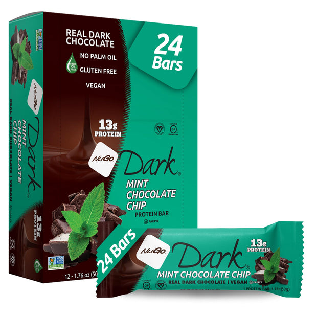 NuGo Dark Chocolate Chocolate Chip, 12g Vegan Protein, 200 Calorie, Gluten Free, 24 Count