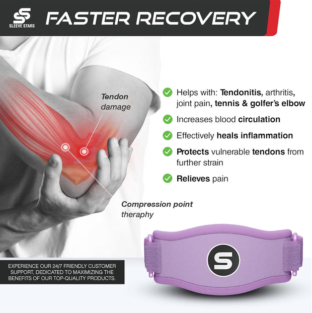 Sleeve Stars Tennis Elbow Brace for Women - Adjustable Tennis Elbow Strap, Golfers Elbow Brace for Men, Counterforce Brace for Tennis Elbow for Tendonitis Relief, Fits 9"-23" (Single/Black)