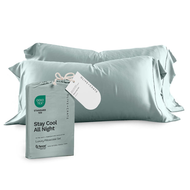 Olive + Crate Tencel Eucalyptus Pillowcases - 100% Tencel Lyocell Cooling Pillow Cases for Hot Sleepers - Hypoallergenic, Moisture-Wicking, Silk Alternative, Vegan - King Size Set of 2 [Moss]