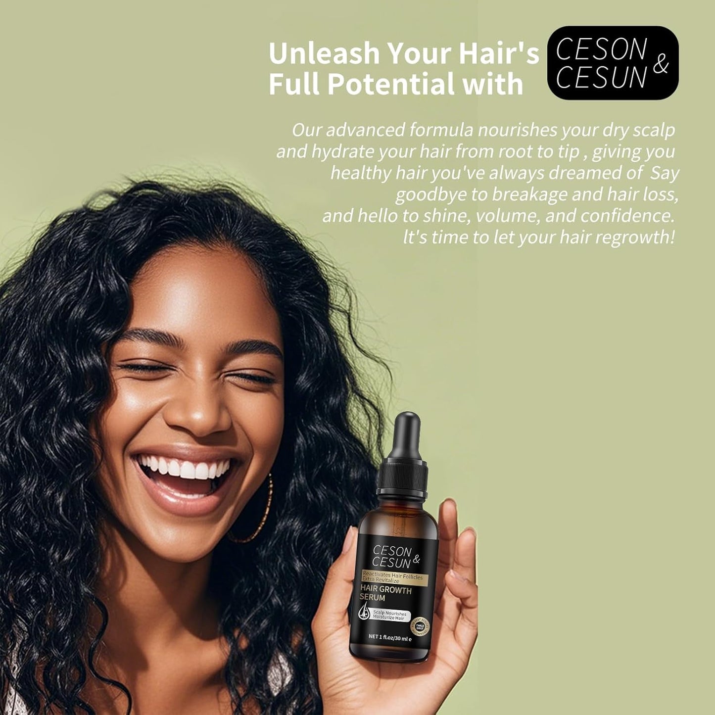 Ceson&Cesun Hair Growth Serum/Scalp Oil, With Biotin & Rosemary Castor Oil, Hair Thickening Serum For Hair loss, Water-Based, Nourishes The Scalp, Natural Hair Regrowth & Dry Damaged Hair Treatment