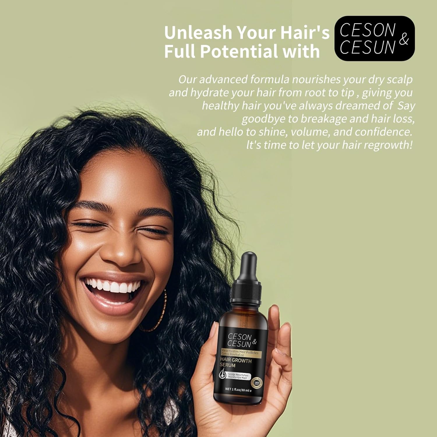 Ceson&Cesun Hair Growth Serum/Scalp Oil, With Biotin & Rosemary Castor Oil, Hair Thickening Serum For Hair loss, Water-Based, Nourishes The Scalp, Natural Hair Regrowth & Dry Damaged Hair Treatment