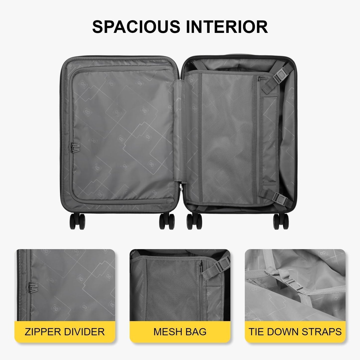 LEVEL8 Grace Carry On Luggage, 20 Inch Hardside Suitcase, Abs+Pc Harshell Spinner Luggage with Tsa Lock, Spinner Wheels, Grey, 20-Inch Carry-On