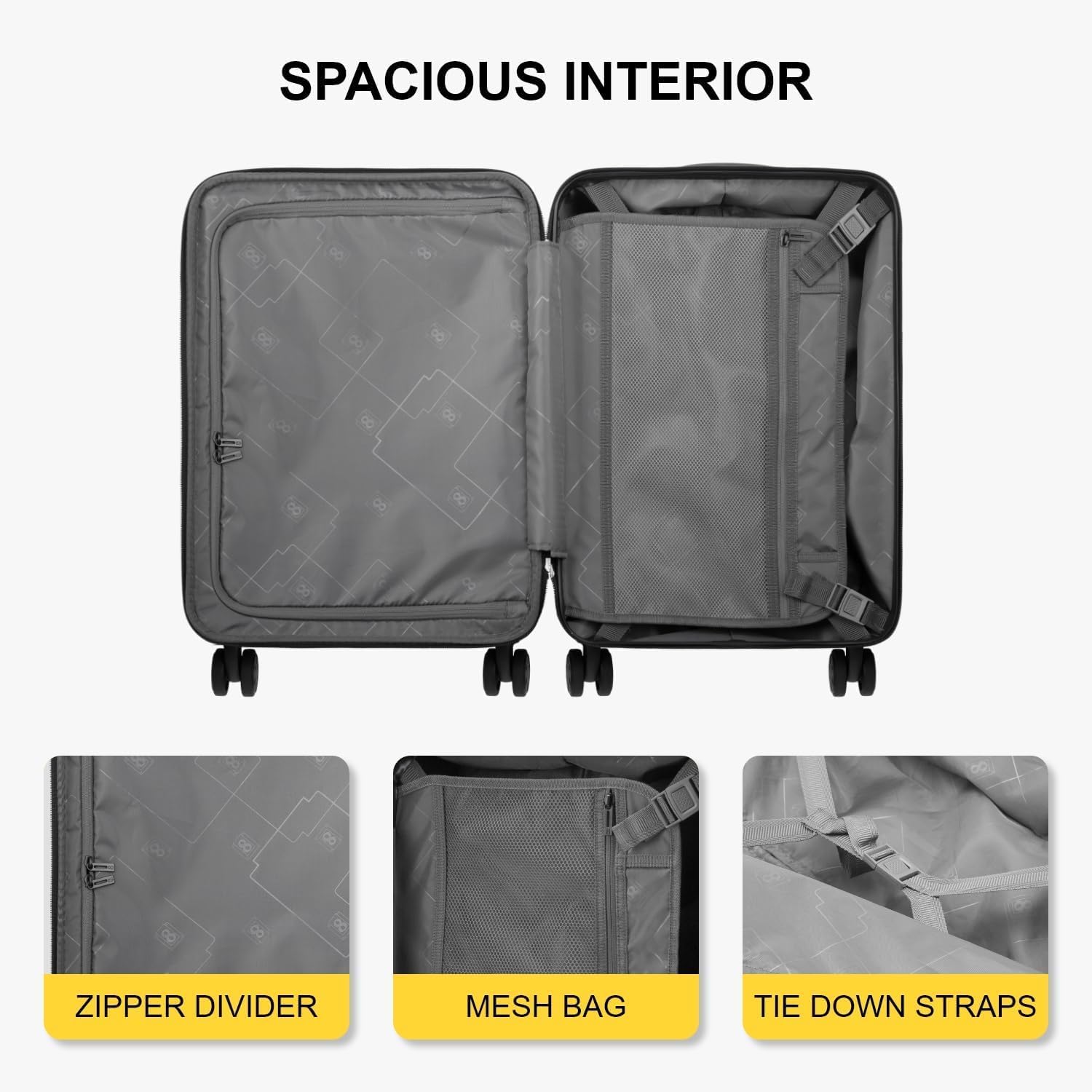 LEVEL8 Grace Carry On Luggage, 20 Inch Hardside Suitcase, Abs+Pc Harshell Spinner Luggage with Tsa Lock, Spinner Wheels, Grey, 20-Inch Carry-On