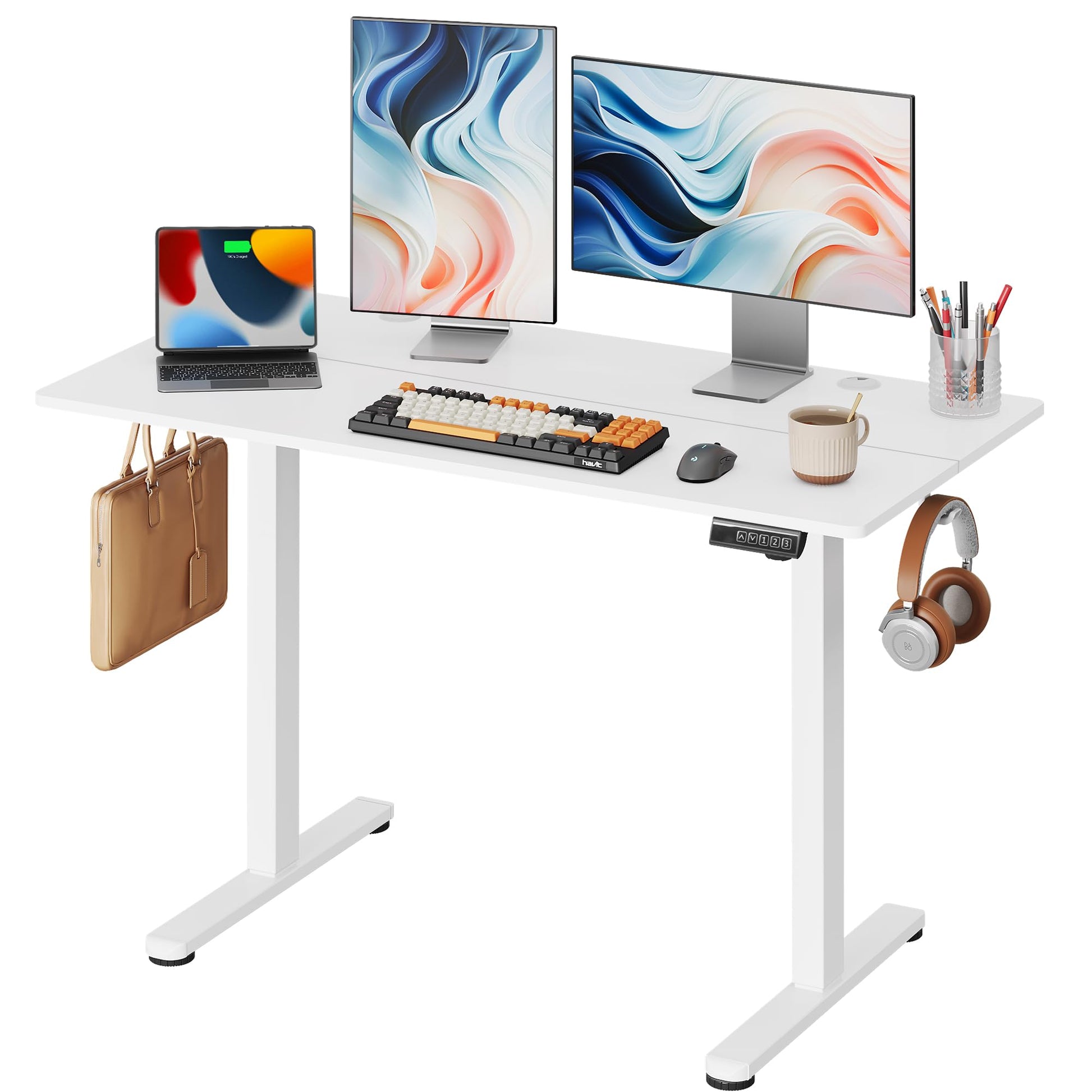 DEVAISE Electric Standing Desk, 55 X 28 Inches Adjustable Height Stand up Desk for Home Office, Large Ergonomic Sit to Stand Desk with Headphone Hook, 3 Memory Preset Computer Desk, Black