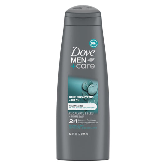 DOVE MEN + CARE 2 in 1 Shampoo & Conditioner Eucalyptus & Birch For Healthy-Looking Hair Naturally Derived Plant Based Cleansers 12 oz