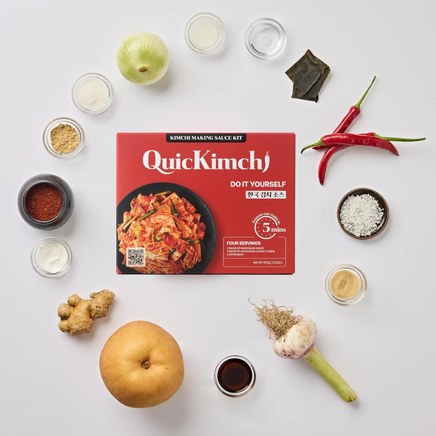 QuicKimchi DIY All Purpose Korean Kimchi Making Sauce Kit, 5-Minute Prep, Total 4 Servings, Base Liquid Sauce and Chili Flakes(gochugaru) 만능 김치 소스