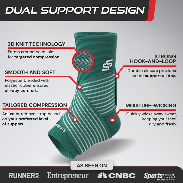 Sleeve Stars Ankle Brace for Women & Men, Ankle Wrap for Sprain, Compression Sleeve for Plantar Fasciitis Relief, Easy Customizable Support: w/ Removable Strap (Single/M:10"-12"/Black)