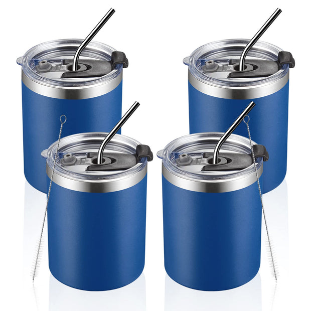 MEWAY 12oz/8 Pack Coffee Mug With Lid, Insulated Stainless Steel Reusable Coffee Cup, Double Wall Durable Coffee Mug, Powder Coate，For Coffee, Beer, Home, Office(MIX,8 Pack)