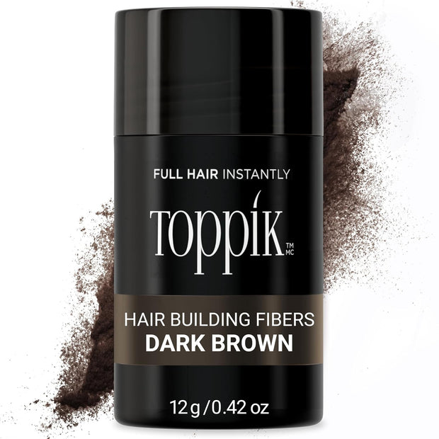 Toppik Hair Building Fibers, Dark Brown, 12g Fill In Fine or Thinning Hair, Instantly Thicker, Fuller Looking, 9 Shades for Men & Women, Keratin Protein Formula