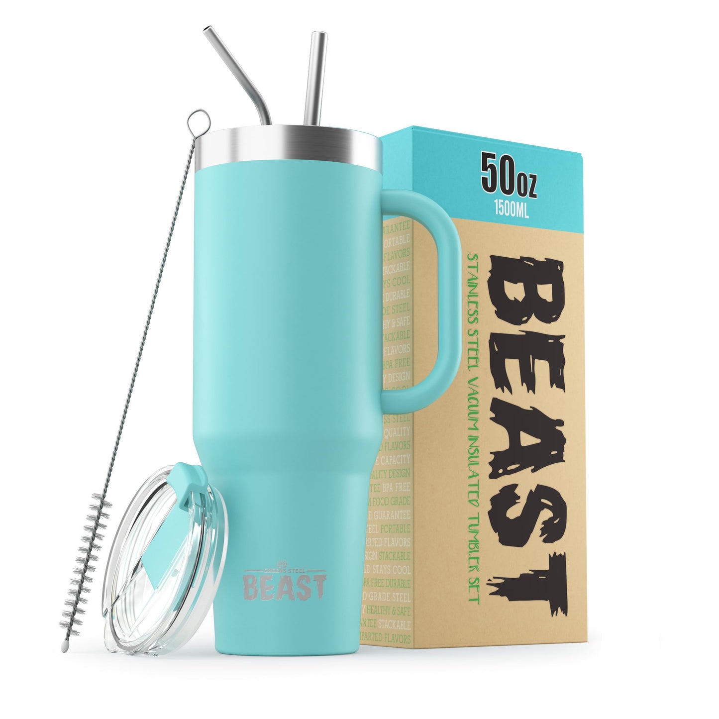 Beast 50 oz Tumbler Stainless Steel Vacuum Insulated Coffee Ice Cup Double Wall Travel Flask (Arctic White)