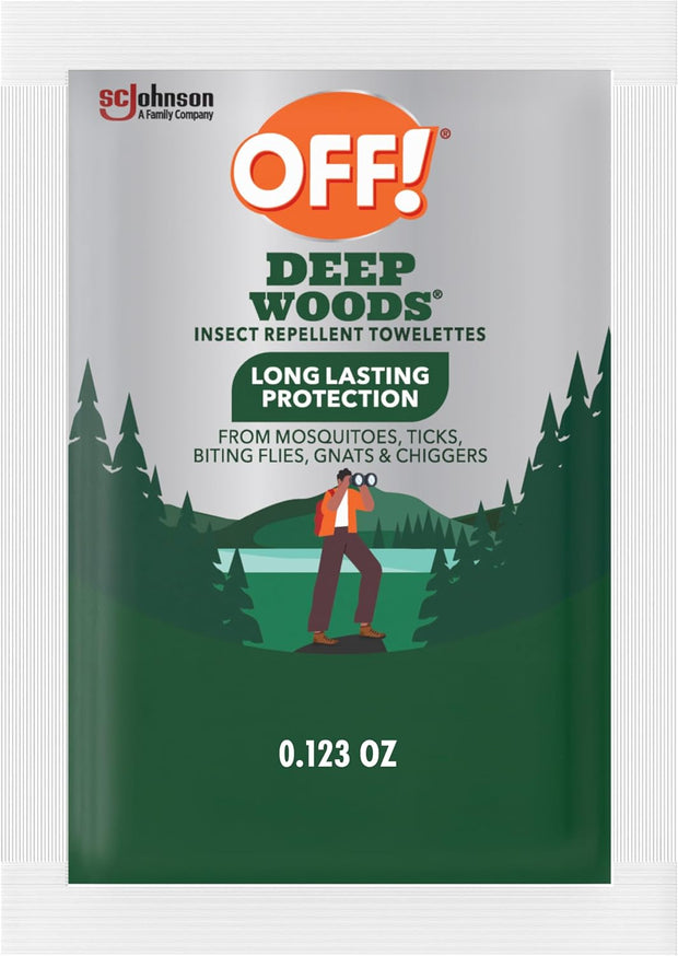 OFF! Deep Woods Mosquito and Insect Repellent Wipes, Long lasting, 12 Individually Wrapped Wipes