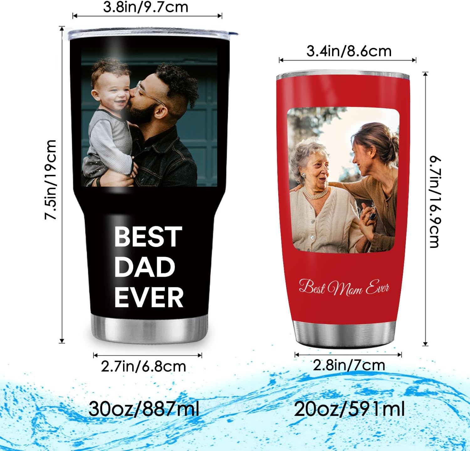 FunStudio Personalized Tumbler with Picture, Name Photo Coffee Tumbler 20oz 30oz Insulated Stainless Steel Custom Mug Cup Gift for Men Women Dad Mom Birthday Fathers Day Mothers Day
