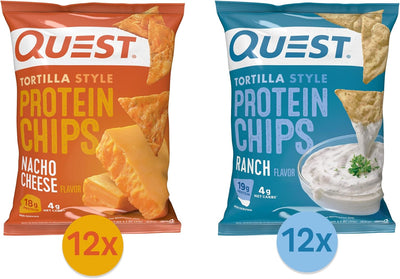 Quest Nutrition Tortilla Style Protein Chips Bundle, Ranch & Nacho Cheese, Baked, High Protein, Low Carb, Gluten Free, 1.1 oz, 24ct