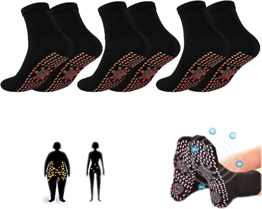 3 Pair AFIZ Tourmaline Slimming Health Sock Veinesheal Thermotherapeutic Sock Soothingfeet Thermotherapeutic Socks Veinesheal Self-Heating Socks for Women Men (Black)