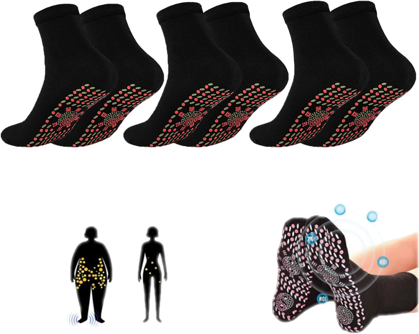3 Pair AFIZ Tourmaline Slimming Health Sock Veinesheal Thermotherapeutic Sock Soothingfeet Thermotherapeutic Socks Veinesheal Self-Heating Socks for Women Men (Black)