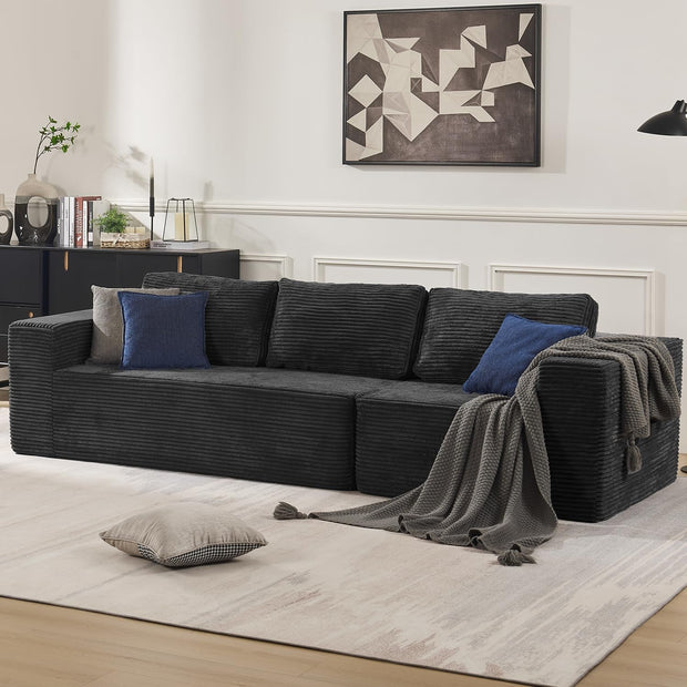 106" Cloud Sectional Couch, Left/Right Facing Convertible Sofa with Deep Seat, L-Shape Modular Upholstered Foam Couch for Living Room Bedroom, No Assembly Required (Corduroy Fabric, Beige)