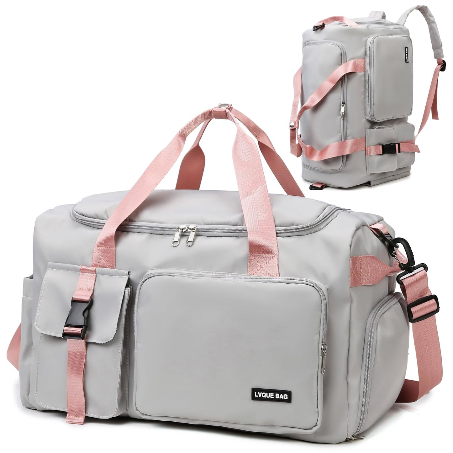 Eslcorri Gym Duffle Bag for Women Men, Sports Backpack with Wet & Shoe Compartment, Fitness Overnight Weekender Bag for Yoga, Swim, Travel (Style B, GreenPink)