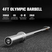 RITFIT Olympic Barbell 4ft/4.8ft/6ft - 2 Inch Weight Bar for Strength Training, Weightlifting, Squat, Deadlift, Bench Press, Curl, Overhead Press - 350lbs/500lbs Capacity