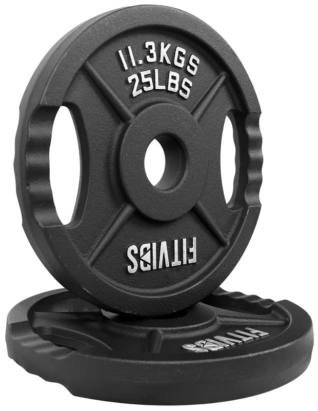 Olympic Cast Iron Plate for Strength Training and Weightlifting, Pairs, Sets or Set with Barbell, Multiple Sizes