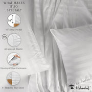 URBANHUT 1000 Thread Count Egyptian Cotton Sheets Damask Striped King Size, Long Staple Soft & Breathable, 4 Pc Bed Sheet Sets, Luxury Hotel Sateen Sheets Fits 16" Deep Pocket - White
