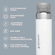 Stanley Quick Flip GO Water Bottle 24 oz | Push Button Lid | Leakproof and Packable for Travel and Sports | Insulated Stainless Steel | BPA-Free | Polar
