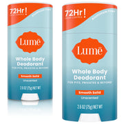 Lume Whole Body Deodorant - Smooth Solid Stick - 72 Hour Odor Control - Aluminum Free, Baking Soda Free and Skin Safe - 2.6 Ounce (Pack of 2) (Soft Powder)