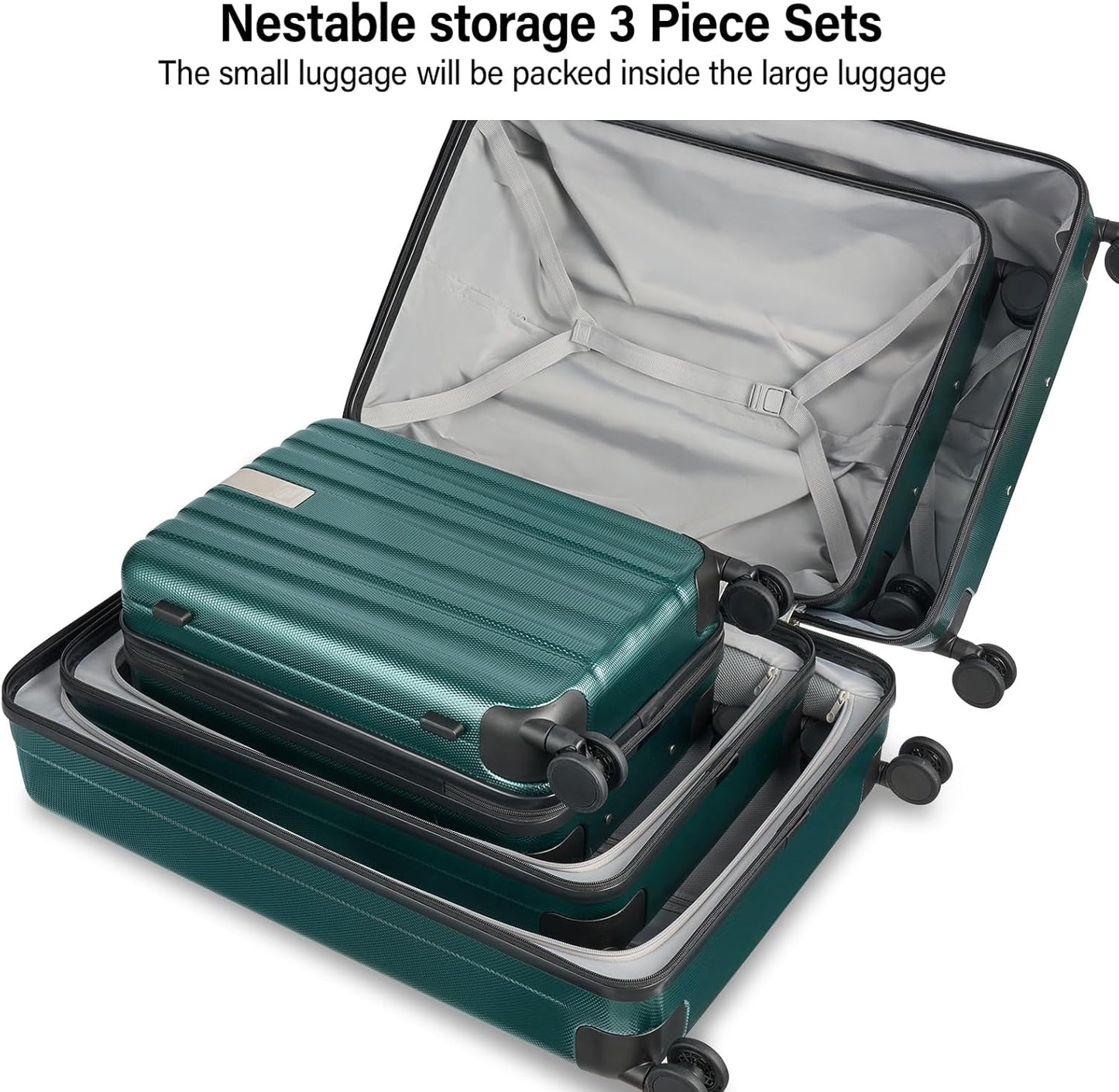 Hanke Expandable Hardshell Luggage Sets 3 Piece Extra Large Suitcases with Lock,28 Inch Luggage with Spinner Wheels, PC Travel Suitcase for Women Men 20 24 29Inch,Blackish Green