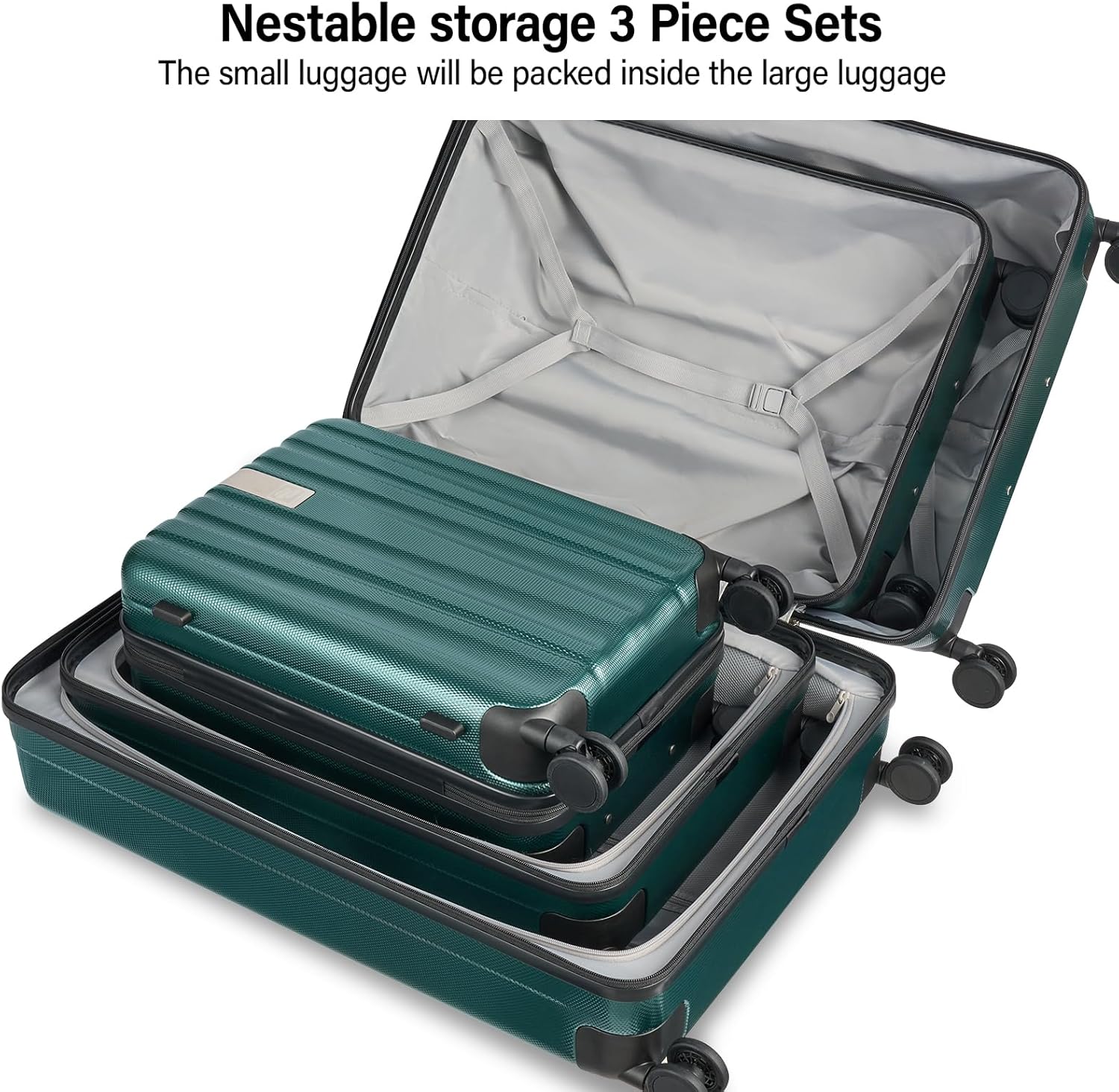 Hanke Expandable Hardshell Luggage Sets 3 Piece Extra Large Suitcases with Lock,28 Inch Luggage with Spinner Wheels, PC Travel Suitcase for Women Men 20 24 29Inch,Blackish Green