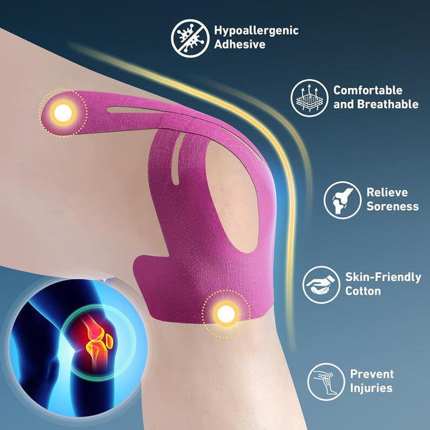 PreCut Kinesiology Tape for Knees, 12 PCS Waterproof KTQUICK Knee Tape for Knee Pain Relief Pre Cut, Original Cotton Athletic Knee Tape, Waterproof & Hypoallergenic Latex-Free for Sports (Black)