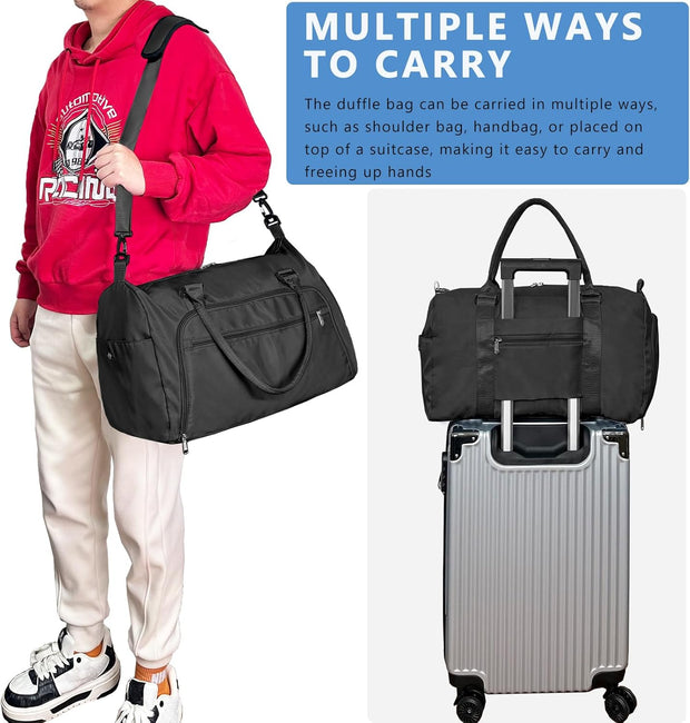 woogwin Small Gym Bag for Men & Women with Shoes & Wet Compartment Waterproof Duffle Bag for Travel Sports Workout Overnight Weekender(17.7'',Black)