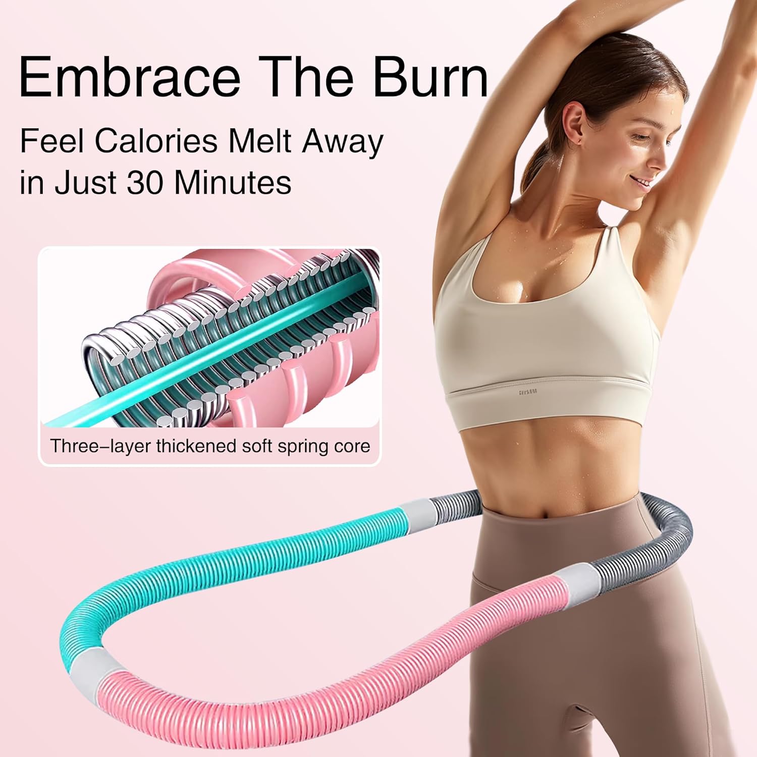 Weighted Soft Spring Hula Hoop for Adults, 3lb Foldable for Home and Travel, Portable Slimming Fitness Hoop for Weight Loss, Waist-Friendly Design, Upgraded Closed Silent Version