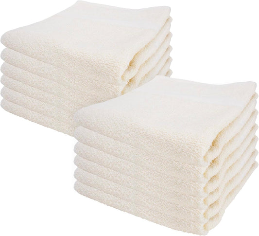 12 Piece White Cotton Polyester Blend Terry Towels, 20in x 40in, Multi-Purpose, for Hotel, Commercial, & Home Use, Soft, Lightweight, Absorbent, & Fast Drying Bath Towels for Pool, Gym, or Spa
