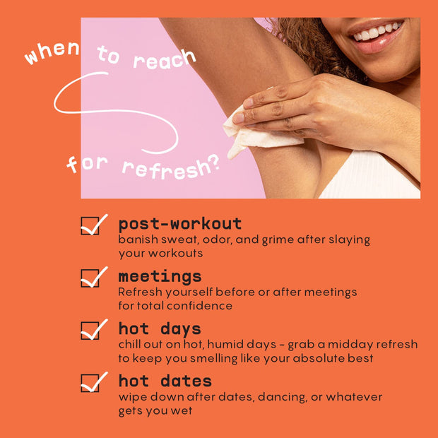 Refresh Line Deodorant Wipes - 15ct Deodorant for Women with Zinc, Probiotics & Prebiotics - Individually Wrapped - Sweat Wipes to Naturally Cleanse Skin & Remove Sweat & Odor