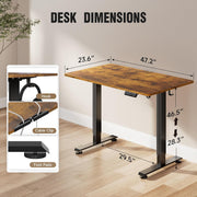 Veken 47.2" Standing Desk Electric, Height Adjustable Sit Stand Up, Wood Desktop, Work Home Office, Computer PC Table, Writing Rising Desks, Brown
