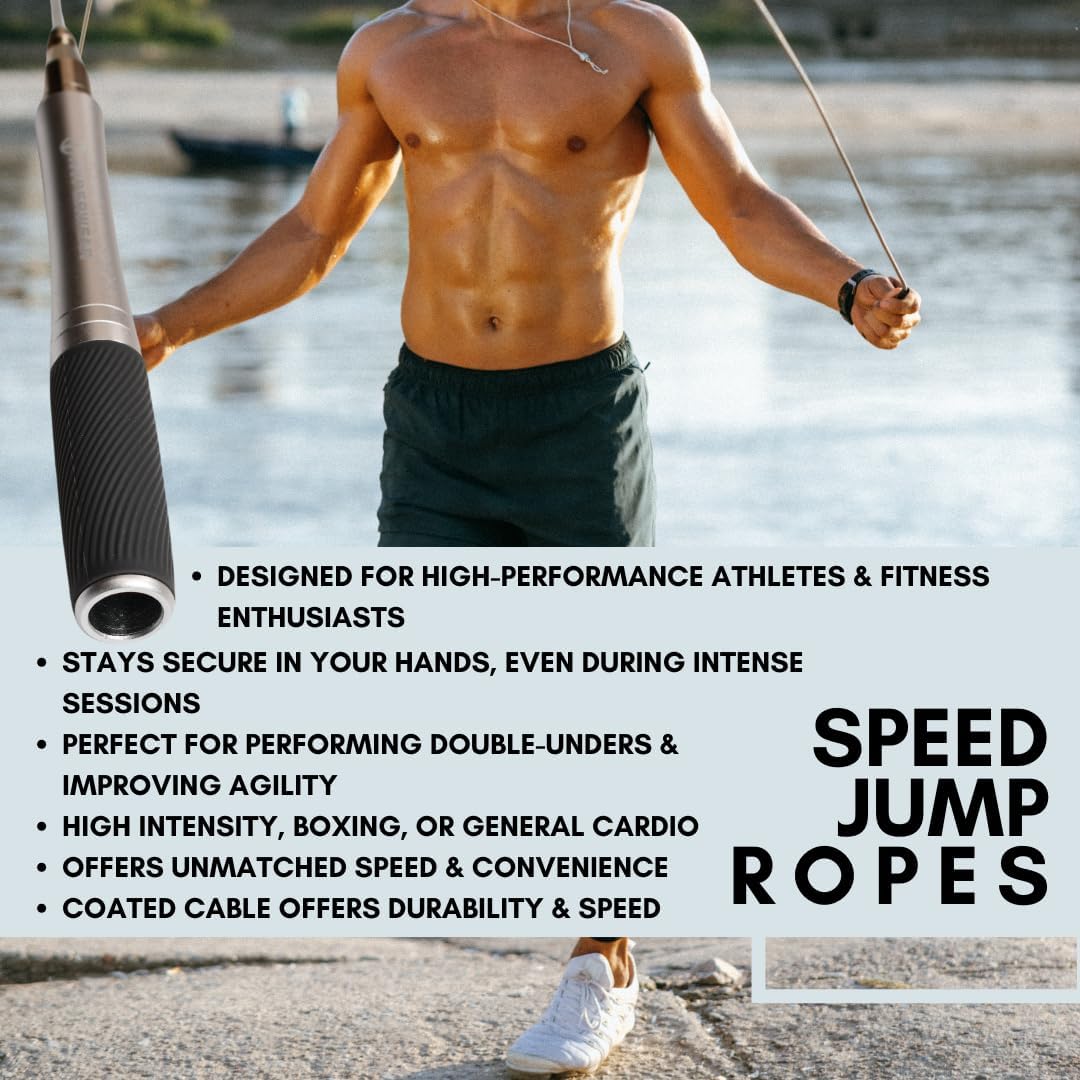 Hyperwear Adjustable Speed Jump Rope - Patented Self-Locking Head, Aluminum Hangles with Knurled Silicone Grips and Bonus Wire Rope for CrossFit, Boxing, and Fitness Training