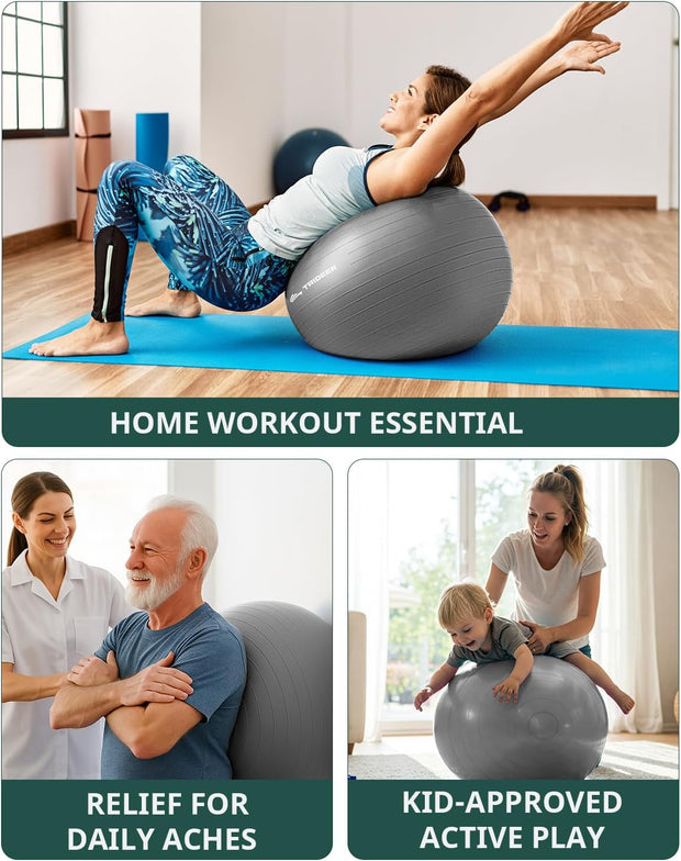 Trideer Yoga Ball – Anti-Burst Exercise Ball for Pregnancy, Office, Birthing, Stretching & Core Workout – Home Gym & Therapy