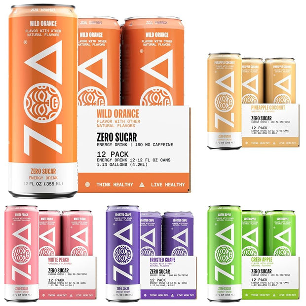 ZOA Zero Sugar Energy Drinks, Tropical Punch - Sugar Free with Electrolytes, Healthy Vitamin C, Amino Acids, Essential B-Vitamins, and Caffeine from Green Tea - 16 Fl Oz (12-Pack)