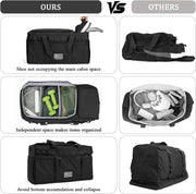 ZOMFELT Gym Bag for Men Women, Tactical Travel Duffel bag with Removable Dividers & Shoe Compartment, Weekender Carry on Bag with Toiletry Bag, Overnight Range Bag for Workout Soccer Yoga Gym, Black