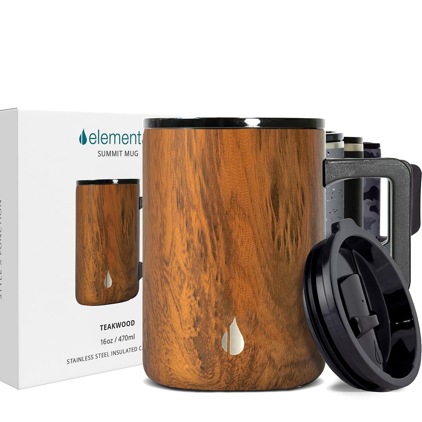 Elemental Insulated Coffee Mug - Triple-Wall Stainless Steel Summit Travel Cup for Hot and Cold Drinks - Thermal Coffee Mug with Lid and Handle for Camping, Office & Travel 12oz - Grey Speckle