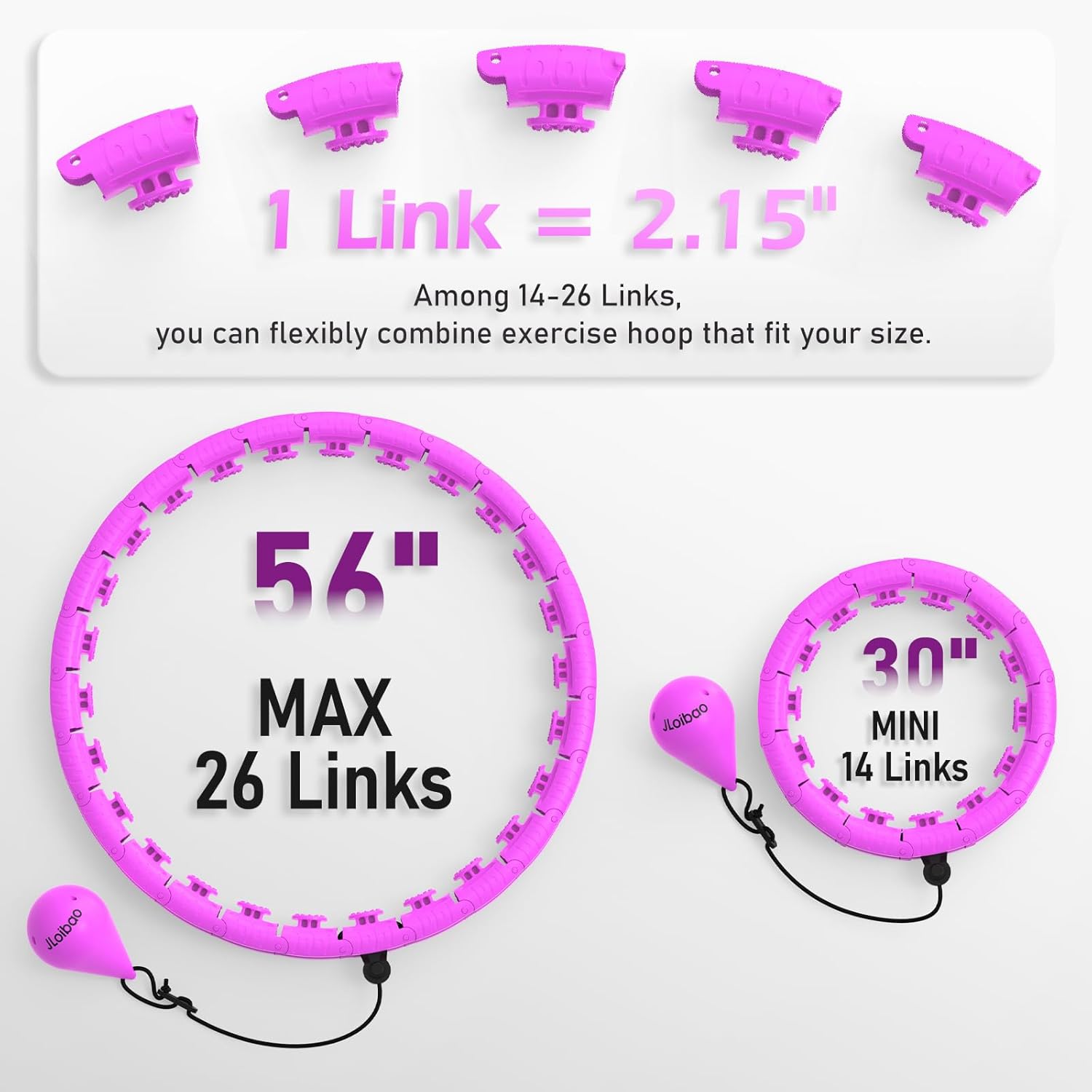 Weighted Hula Circle with 26/32 Links(56-66 Inch) for Adults Weight Loss, Infinity Fitness Hoop Plus Size, for Women Smart Exercise Equipment