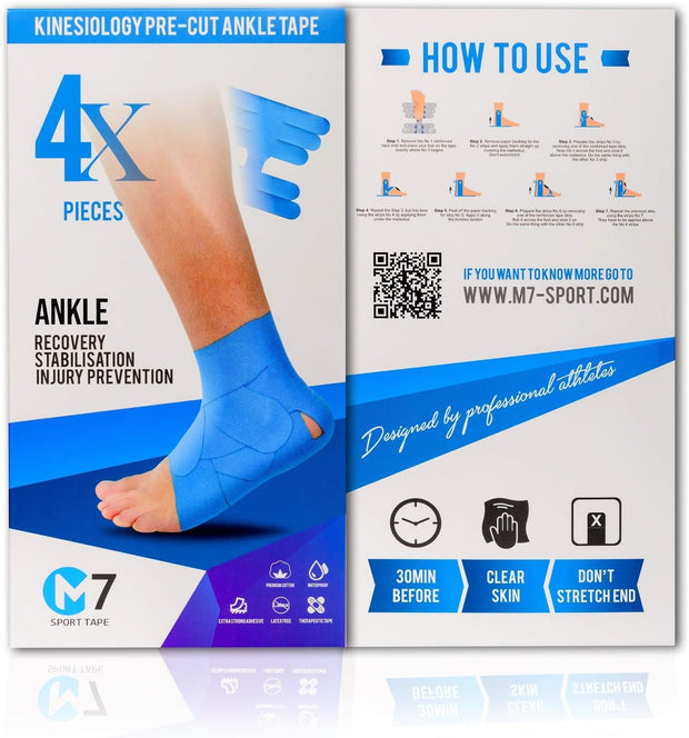 M7 Sport Kinesiology Ankle Tape for Ankle Sprain and Injury Recovery, Kt Tape for Ankle, Pain Relief Therapeutic Tape, Plantar Fasciitis, Waterproof, Eases Swelling (Beige, 4-Pack)
