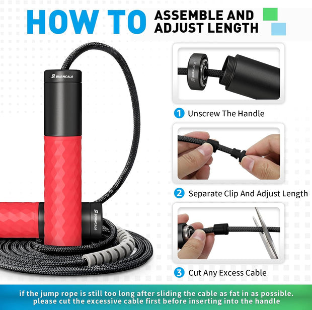 Weighted Jump Rope for Men, Women (1.5LB) - Alloy Steel Handles, Speed Skipping Rope, Gym,Indoor/Outdoor - Fitness, Workout, Boxing - Solid PVC & Cotton Rope