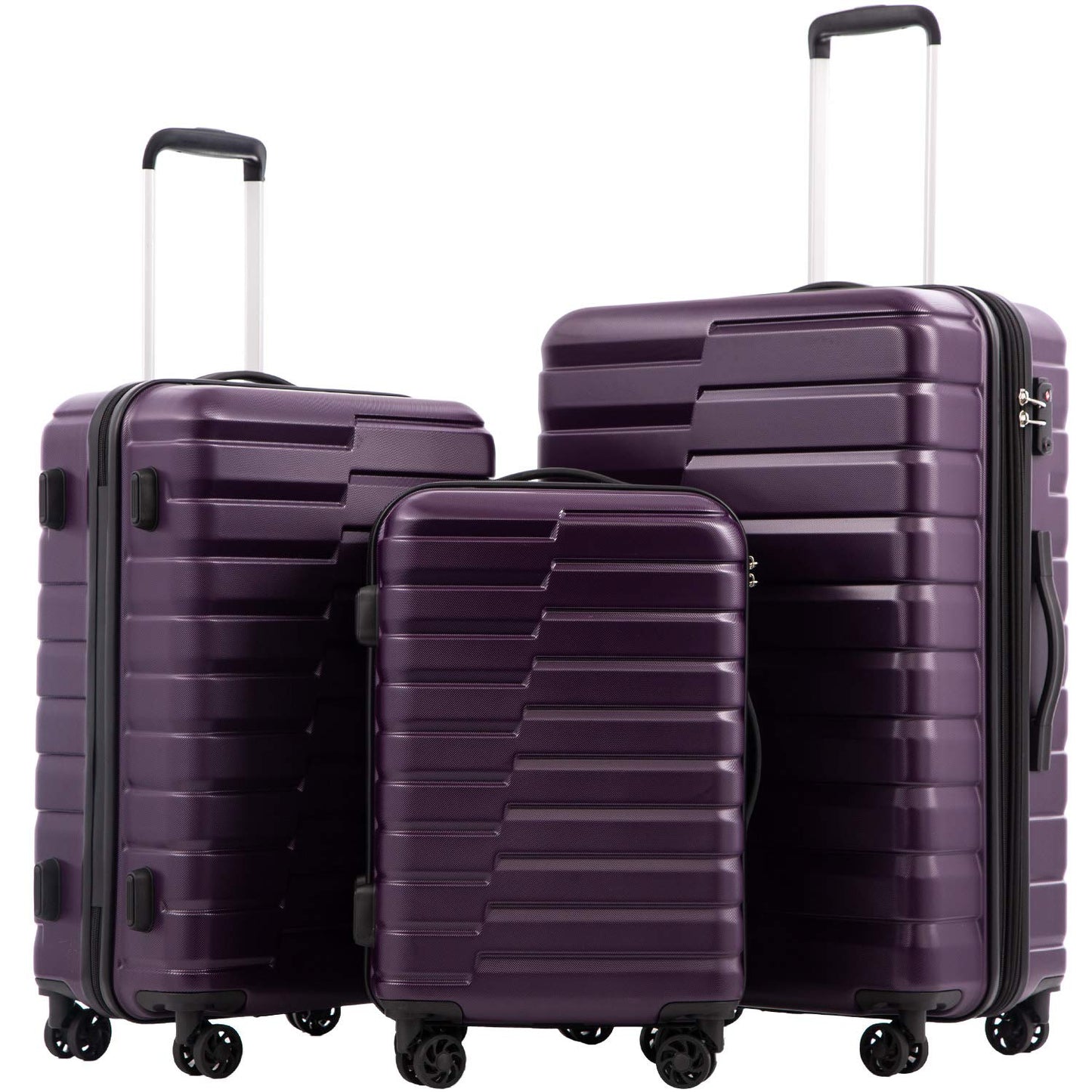 Coolife Expandable Suitcase Luggage set PC ABS TSA Lock Spinner Carry on 3 Piece Sets (blue)